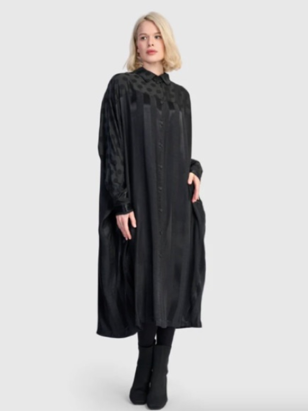 Alembika Georgina Black Long Button-Front Shirt Dress